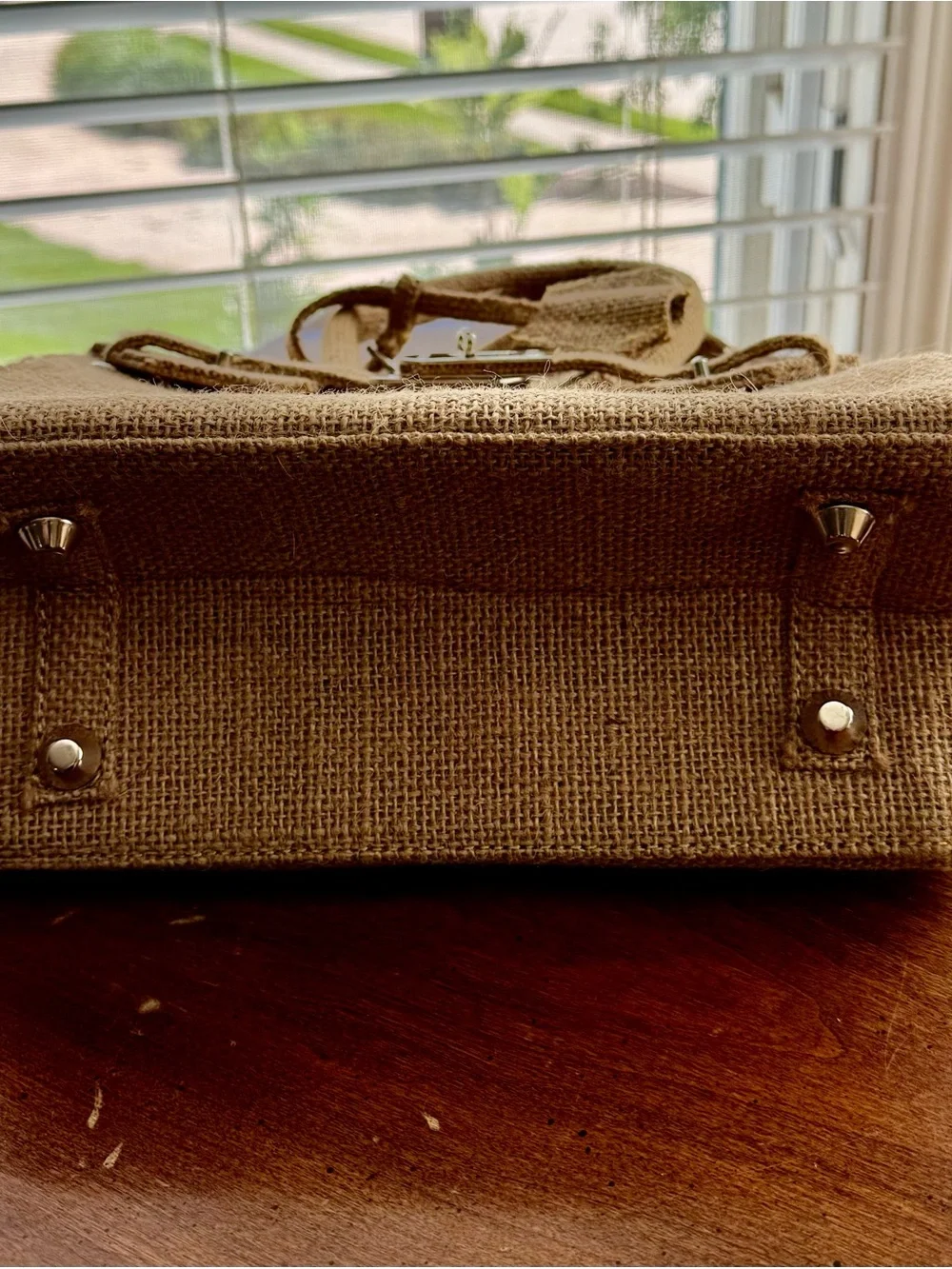 Birkin Style 25 Satchel Double Handle Bag - Natural Jute/Burlap - 25cm - Picture 6 of 7